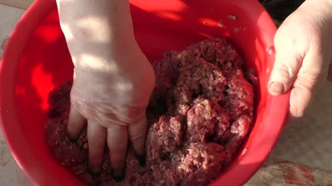 The cook mixes the minced meat Stock Footage 164188217