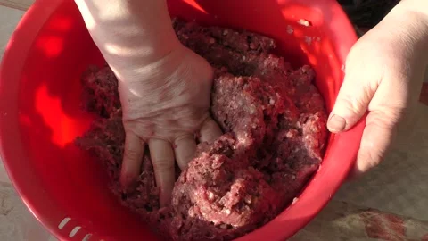 The cook mixes the minced meat Stock Footage 164188613