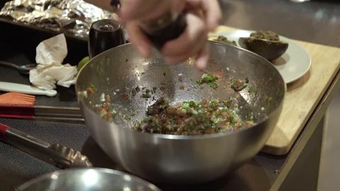 Cook mixing salad Stock Footage 77234027