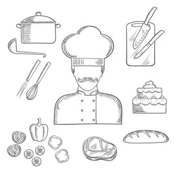 Cook or baker profession hand drawn elements Illustrazione stock