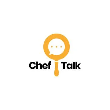 Cook pan with bubble talk logo design Illustration