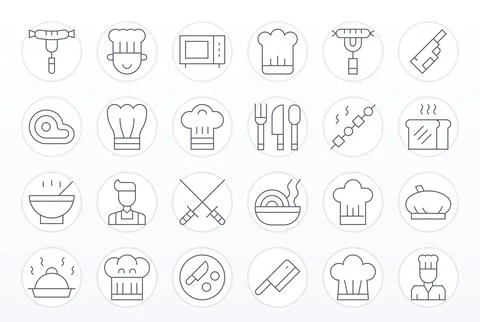 Cook Pixel Optimized Vector Set with 24 High Resolution Thin Line Icons Stock Illustration