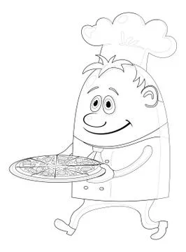 Cook with pizza, contour Stock Illustration