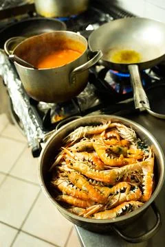 Cook the prawns Stock Photos