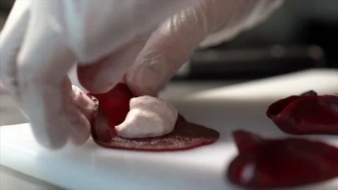 Cook prepares beetroot appetizer Stock Footage 126447446