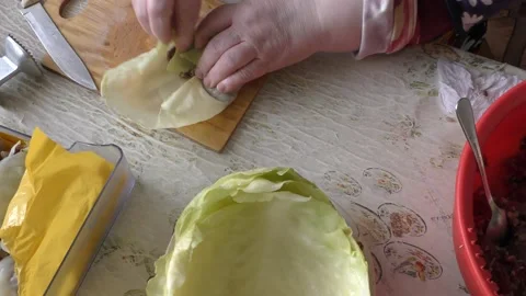 The cook prepares cabbage rolls. healthy food concept Stock Footage 150646877