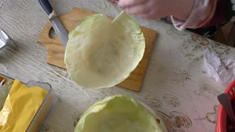 The cook prepares cabbage rolls. healthy food concept 스톡 동영상 150647101