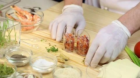 Cook prepares canapes in the kitchen Stock-Footage 62709286
