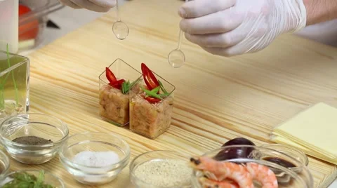 Cook prepares canapes in the kitchen Stock-Footage 62709324