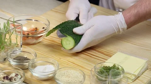 Cook prepares canapes in the kitchen Stock-Footage 62709335