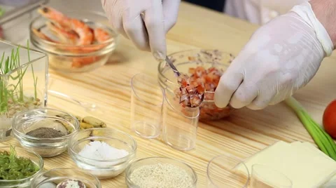 Cook prepares canapes in the kitchen Stock-Footage 62709367