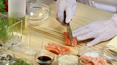 Cook prepares canapes in the kitchen Stock-Footage 62709412