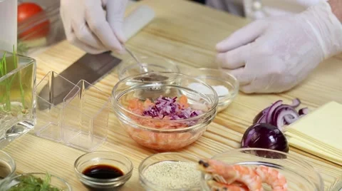 Cook prepares canapes in the kitchen Stock-Footage 62709467