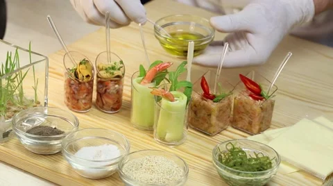 Cook prepares canapes in the kitchen Stock-Footage 62709469