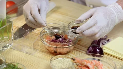Cook prepares canapes in the kitchen Stock-Footage 62709476