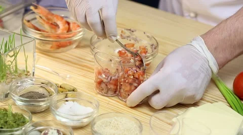 Cook prepares canapes in the kitchen Stock-Footage 62709489