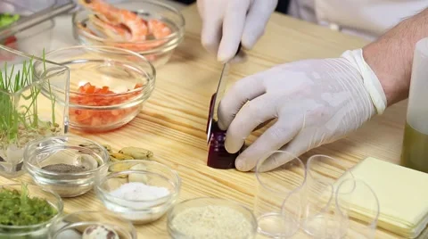 Cook prepares canapes in the kitchen Stock-Footage 62709505