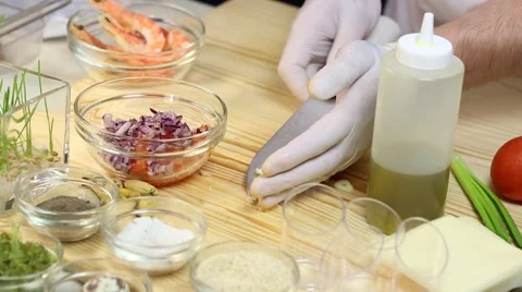 Cook prepares canapes in the kitchen Stock-Footage 62709507