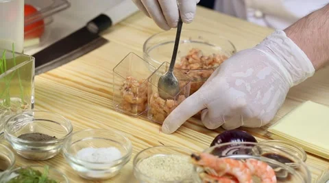 Cook prepares canapes in the kitchen Stock-Footage 62709511