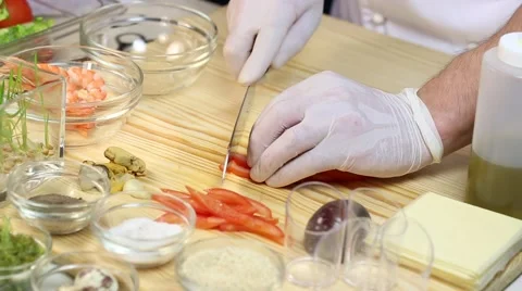 Cook prepares canapes in the kitchen Stock-Footage 62709552
