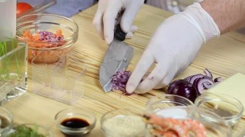 Cook prepares canapes in the kitchen Stock-Footage 62709565