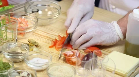 Cook prepares canapes in the kitchen Stock-Footage 62709584