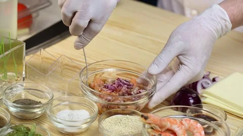 Cook prepares canapes in the kitchen Stock Footage 62709590