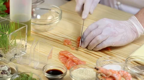 Cook prepares canapes in the kitchen Stock-Footage 62709593
