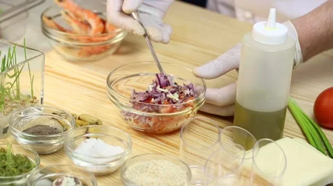 Cook prepares canapes in the kitchen Stock Footage 62709611