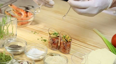 Cook prepares canapes in the kitchen Stock Footage 62709643