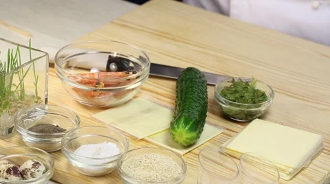 Cook prepares canapes in the kitchen Stock Footage 62709661