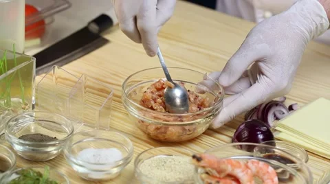 Cook prepares canapes in the kitchen Stock Footage 62709665