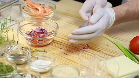 Cook prepares canapes in the kitchen Stock Footage 62709668
