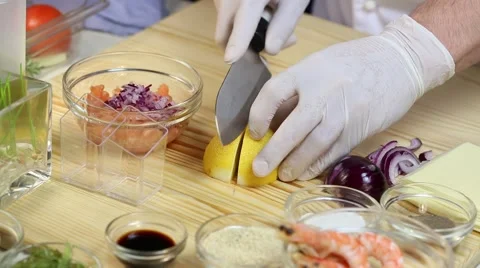 Cook prepares canapes in the kitchen Stock Footage 62709670