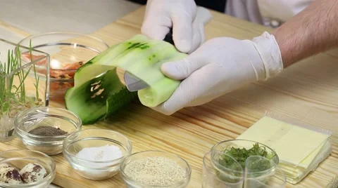 Cook prepares canapes in the kitchen Stock Footage 62709681