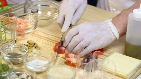 Cook prepares canapes in the kitchen Stock Footage 62709697