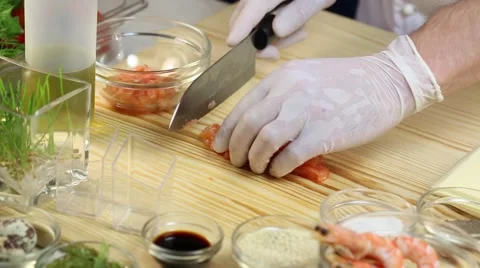 Cook prepares canapes in the kitchen Stock Footage 62709929
