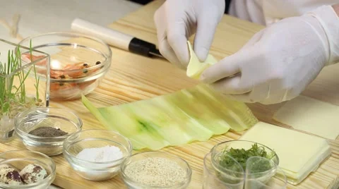 Cook prepares canapes in the kitchen Stock Footage 62709949