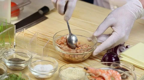 Cook prepares canapes in the kitchen Stock Footage 62709958