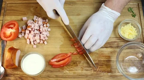 Cook prepares canapes in the kitchen Stock Footage 64052877
