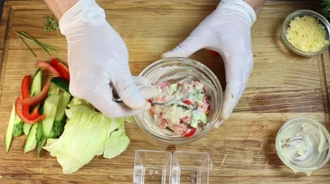Cook prepares canapes in the kitchen Stock-Footage 64052917