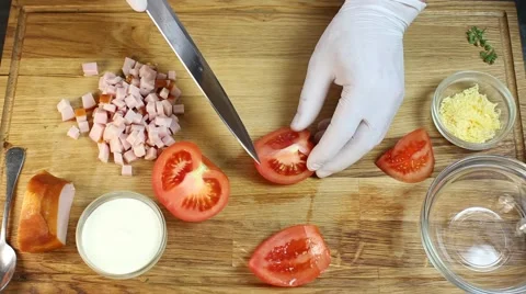 Cook prepares canapes in the kitchen Stock-Footage 64053146