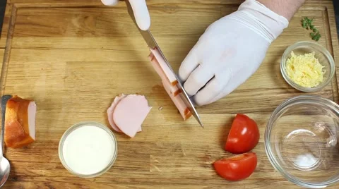 Cook prepares canapes in the kitchen Stock-Footage 64053282