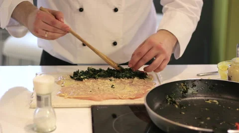 Cook prepares chicken vegetables Stock Footage 52785810