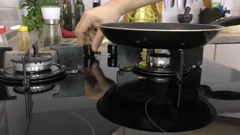 The cook prepares the gas stove and burns the gas. Stock Footage 151691953