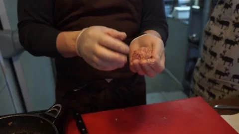 The cook prepares minced meat Stock Footage 159881260