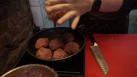 The cook prepares minced meat Stock Footage 159881264