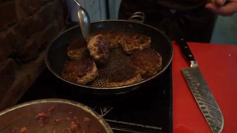 The cook prepares minced meat Stock Footage 159881270