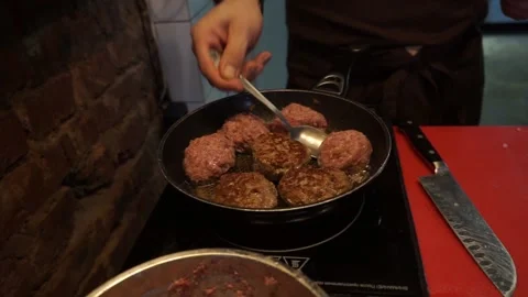The cook prepares minced meat Stock Footage 159881271