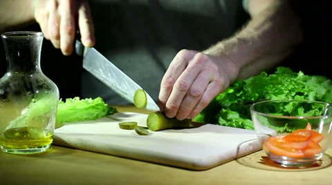 Cook prepares salad. Close up Stock Footage 35994734